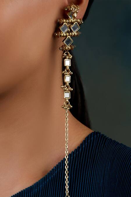 Buy AYESHA Chunky Bold Chain-Link Gold-Toned Tassel Dangler Western Earrings  | Shoppers Stop