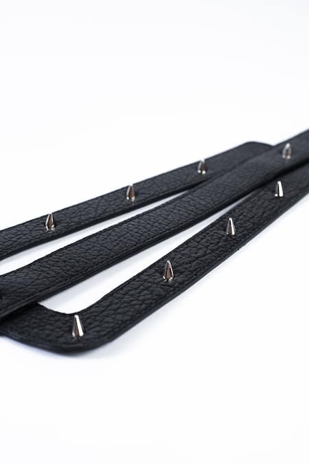 Shop_Trov_Black Hex Leather Studded Belt _at_Aza_Fashions