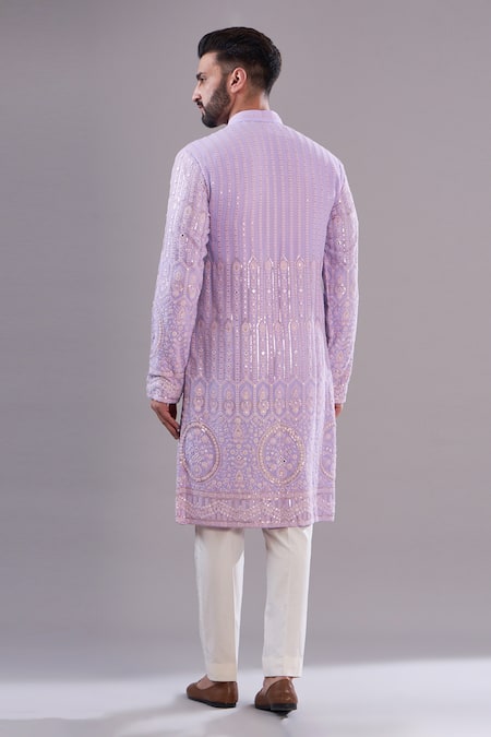 Shop Kasbah Purple Georgette, Cotton Sequins, Embroidery Thread Work Pastel Kurta at Aza Fashions Shop_Kasbah_Purple Georgette, Cotton Sequins, Embroidery Thread Work Pastel Kurta _at_Aza_Fashions