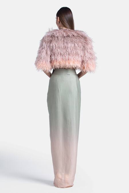 Shop 431-88 By Shweta Kapur Grey Satin, Faux Leather Fringe Round Neck Layered Embellished Jacket at Aza Fashions Shop_431-88 By Shweta Kapur_Grey Satin, Faux Leather Fringe Round Neck Layered Embellished Jacket_at_Aza_Fashions