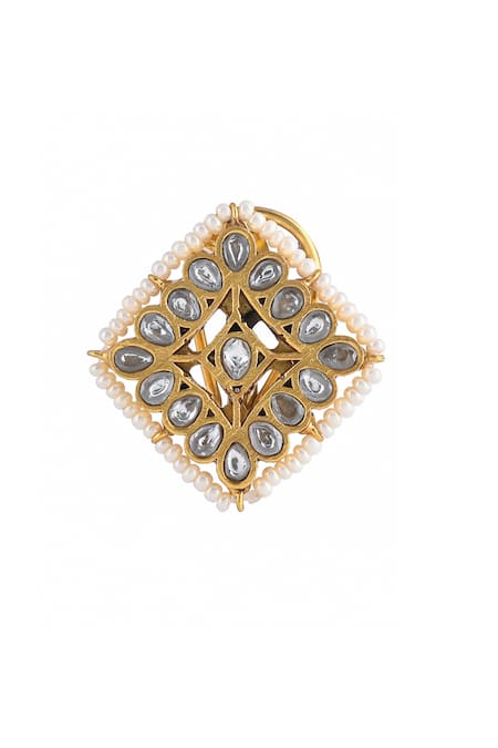 Shop_Ajooni Jewels_Gold Plated Kundan Embellished Stud Earrings _at_Aza_Fashions
