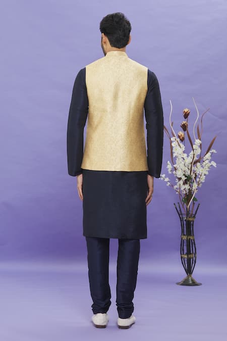 Shop Arihant Rai Sinha Gold Jacquard, Silk Embroidery Floral Bundi at Aza Fashions Shop_Arihant Rai Sinha_Gold Jacquard, Silk Embroidery Floral Bundi _at_Aza_Fashions