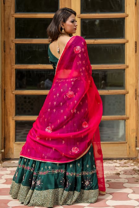 Green and Pink Embroidered Semi-stitched Lehenga & Unstitched Blouse With  Dupatta - Etsy