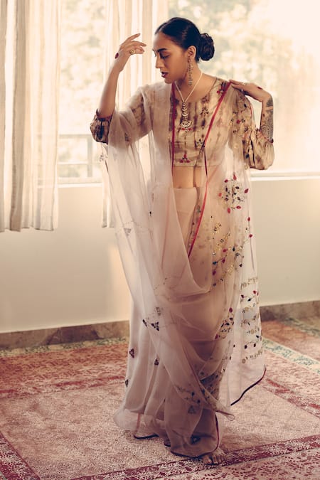 Sarang Kaur Organza Silk Blossom Sequin Saree  