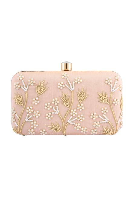 Naintara Bajaj Peach Embroidered Zardozi Clutch With Sling