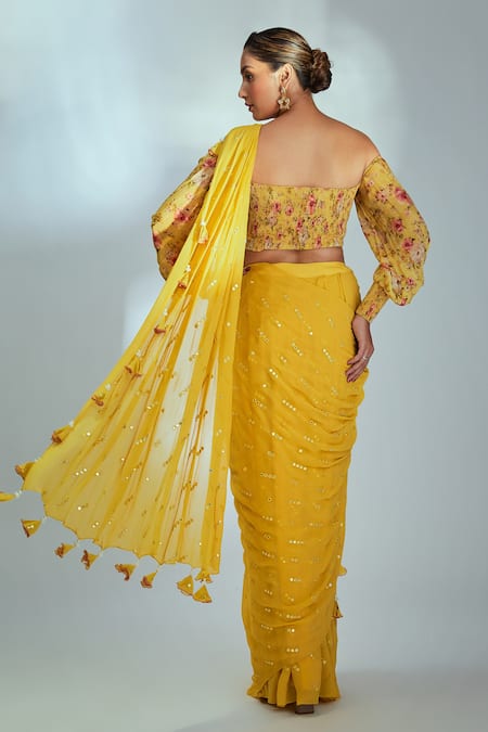 Suruchi Parakh Mirror Embroidered Pre-Draped Saree With Blouse 