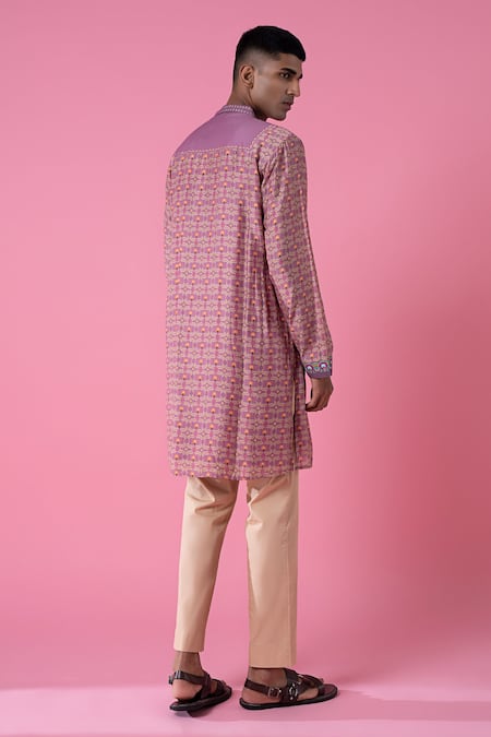 Shop Siddhartha Bansal Purple Chanderi Printed Geometric Kurta Set at Aza Fashions Shop_Siddhartha Bansal_Purple Chanderi Printed Geometric Kurta Set _at_Aza_Fashions