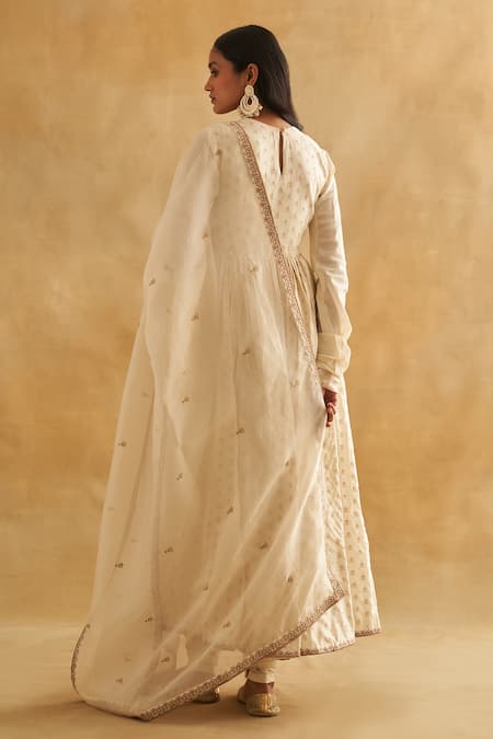Shop Taisha Off White , Organza Pearls, Lotus Yoke Anarkali Churidar Set at Aza Fashions Shop_Taisha_Off White , Organza Pearls, Lotus Yoke Anarkali Churidar Set _at_Aza_Fashions