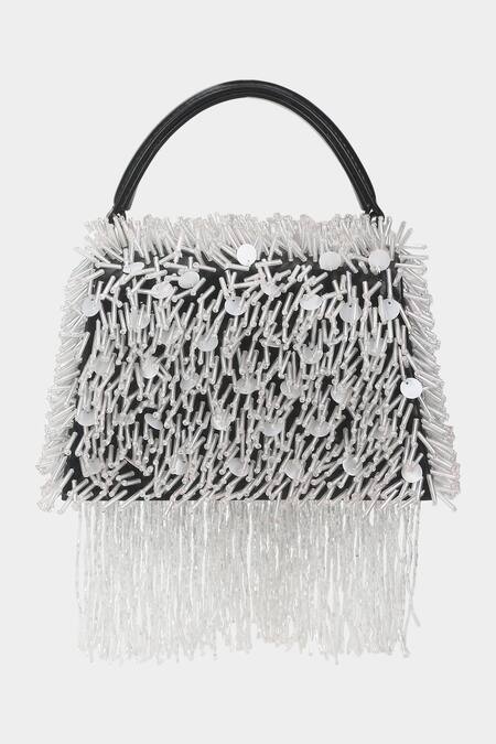 Shop Aanchal Sayal Black Embroidered Misa Tube And Holographic Bag at Aza Fashions Shop_Aanchal Sayal_Black Embroidered Misa Tube And Holographic Bag_at_Aza_Fashions