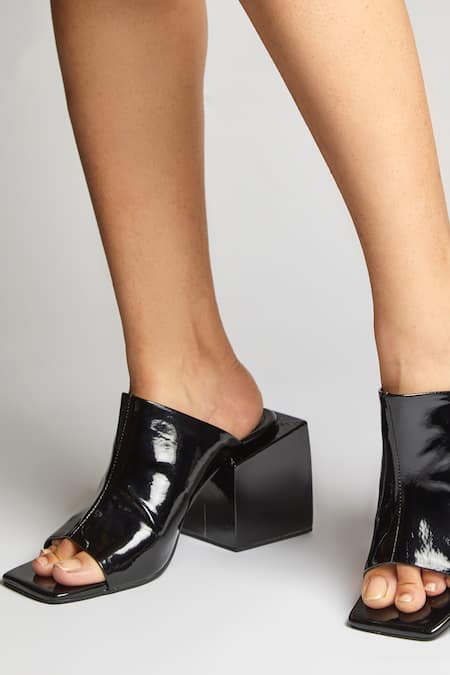 Shop Tiesta Black Square Block Heels at Aza Fashions Shop_Tiesta_Black Square Block Heels _at_Aza_Fashions