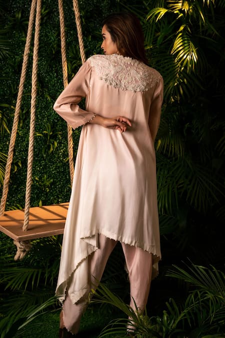 Shop Pallavi Poddar Pink Ombre Peacock Cape And Dhoti Pant Set at Aza Fashions Shop_Pallavi Poddar_Pink Ombre Peacock Cape And Dhoti Pant Set _at_Aza_Fashions