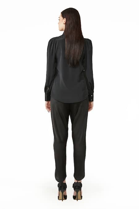 Shop Rohit Gandhi + Rahul Khanna Black Georgette Embroidery Mandarin Collar Embellished Top at Aza Fashions Shop_Rohit Gandhi + Rahul Khanna_Black Georgette Embroidery Mandarin Collar Embellished Top _at_Aza_Fashions