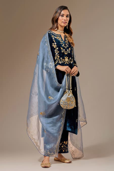 Shop_Anantaa By Roohi_Grey Organza Floral, Sequin Embroidered Scatter Dupatta _at_Aza_Fashions