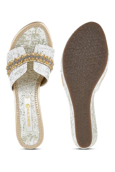 Shop Kaltheos White Embellished Margaret Wedges at Aza Fashions Shop_Kaltheos_White Embellished Margaret Wedges_at_Aza_Fashions