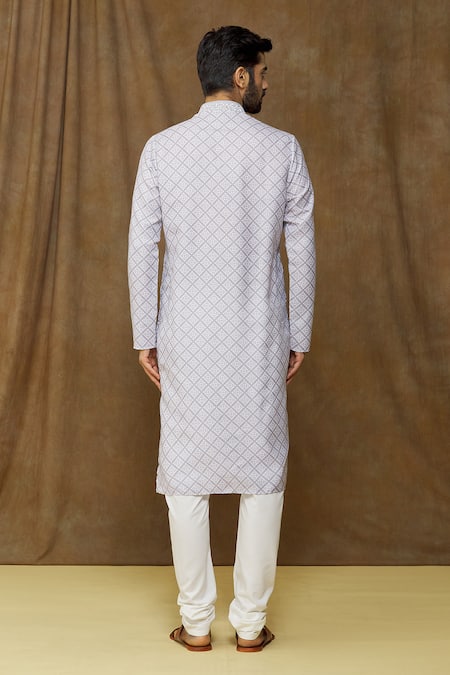 Shop Arihant Rai Sinha Grey Cotton Embroidery Geometric Print Kurta at Aza Fashions Shop_Arihant Rai Sinha_Grey Cotton Embroidery Geometric Print Kurta _at_Aza_Fashions
