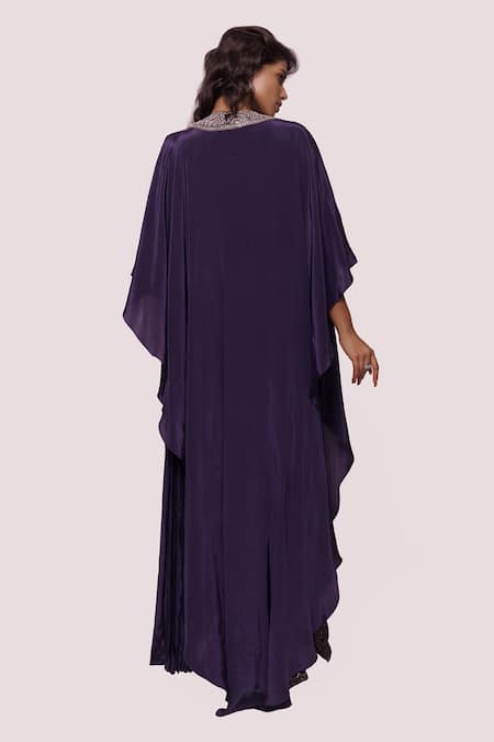 Shop Onaya Purple Crepe Embroidery Mirror Sweetheart Pre-draped Saree With Border Jacket at Aza Fashions Shop_Onaya_Purple Crepe Embroidery Mirror Sweetheart Pre-draped Saree With Border Jacket _at_Aza_Fashions