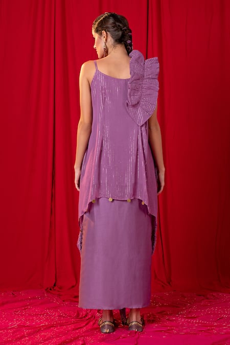 Enech Jhalar Asymmetric Tunic & Draped Skirt Set 