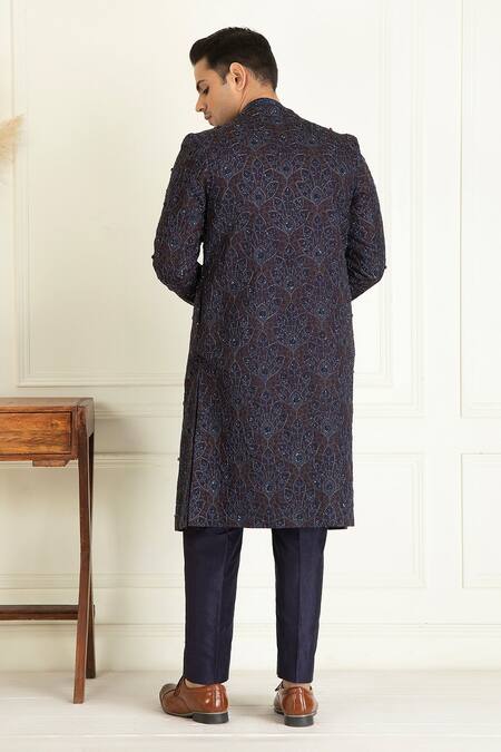 Priyanka Jain Midnight Blue Embroidered Bundi Set 