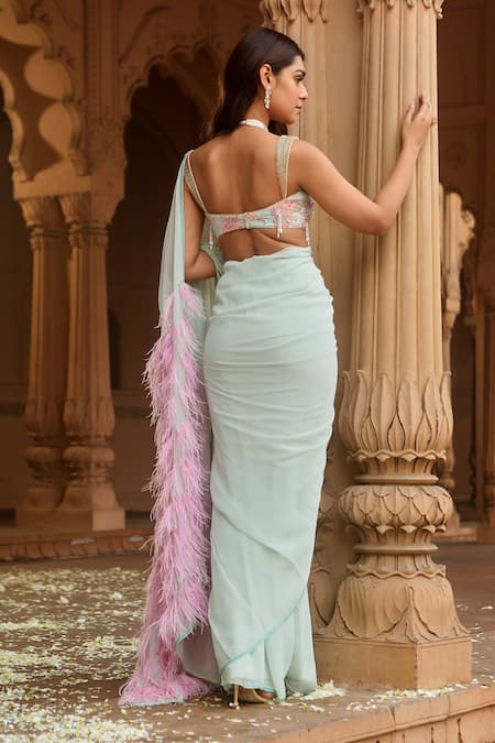 Dheeru Taneja Pre-Draped Saree With Embroidered Blouse 