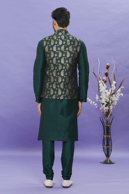 Shop_Arihant Rai Sinha_Green Jacquard, Silk Embroidery Floral Banarasi Bundi _at_Aza_Fashions