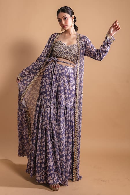 Ria Shah Label Floral Printed Jacket & Sharara Set 