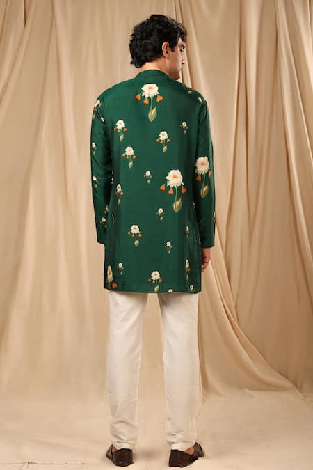 Shop_Masaba_Green Silk Buttercup Print Kurta _at_Aza_Fashions