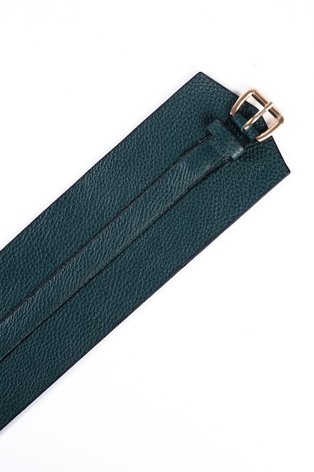 Shop Trov Green Luca Leather Buckle Belt at Aza Fashions Shop_Trov_Green Luca Leather Buckle Belt _at_Aza_Fashions