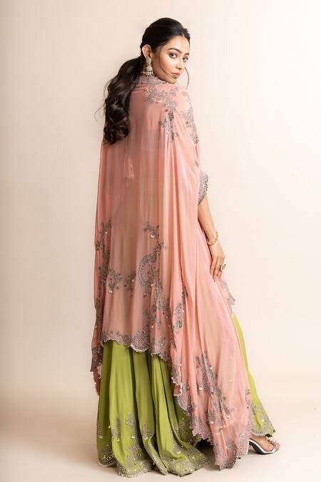 Nupur Kanoi Waistband Embroidered Circular Pant Set With Contrast Cape 