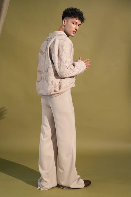 Shop_Nikita Mhaisalkar_Grey Lace Straight Fit Pant _at_Aza_Fashions