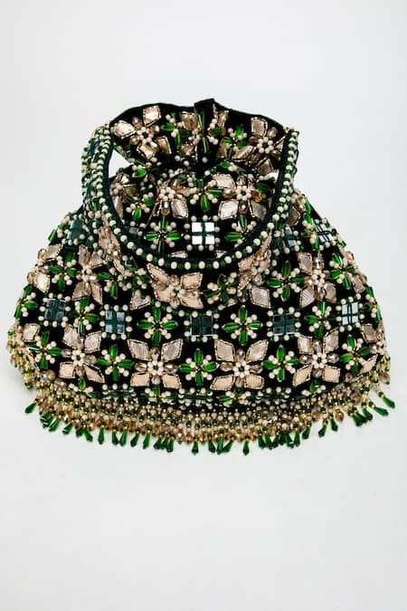 Eena Ziva Velvet Gota Embellished Potli Bag 