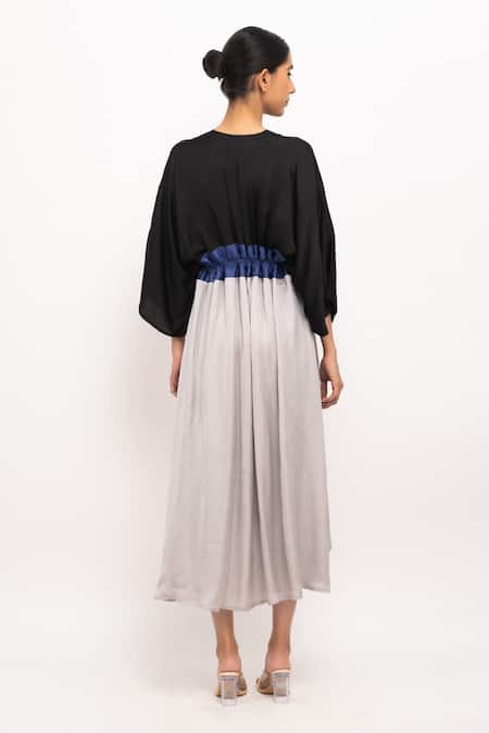 Shop Neora By Nehal Chopra Black Color Blocked High-low Cape at Aza Fashions Shop_Neora By Nehal Chopra_Black Color Blocked High-low Cape _at_Aza_Fashions