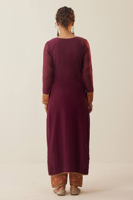 Shop Shrutkirti Purple Chanderi Silk Embroidered Aari Round Kurta Set at Aza Fashions Shop_Shrutkirti_Purple Chanderi Silk Embroidered Aari Round Kurta Set_at_Aza_Fashions