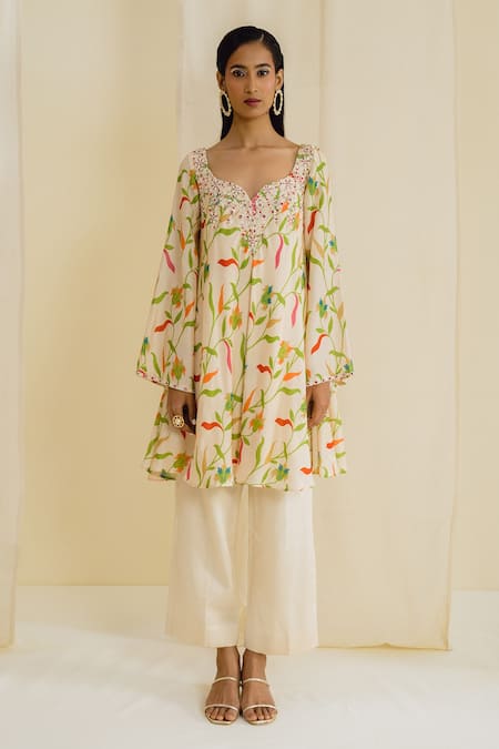 Drishti & Zahabia Bell Sleeve Kurta & Cropped Pant Set 