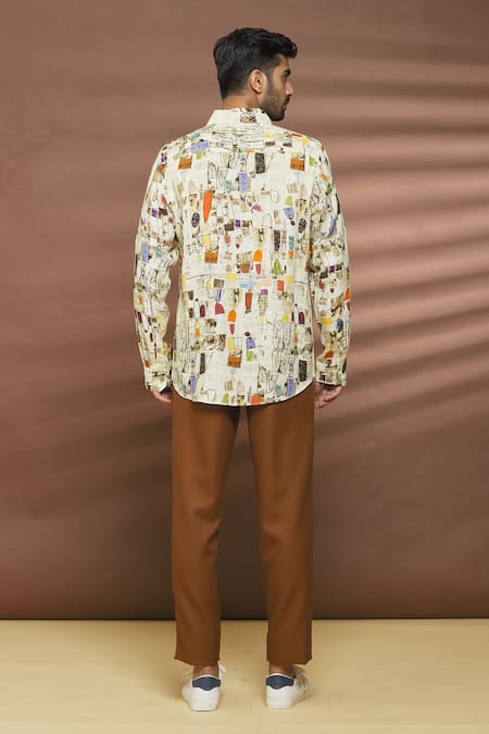 Shop Linen Bloom Multi Color 100% Linen Pisa Print Shirt at Aza Fashions Shop_Linen Bloom_Multi Color 100% Linen Pisa Print Shirt _at_Aza_Fashions