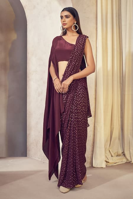Affroz Geometric Pattern Saree With Asymmetric Cape Blouse 