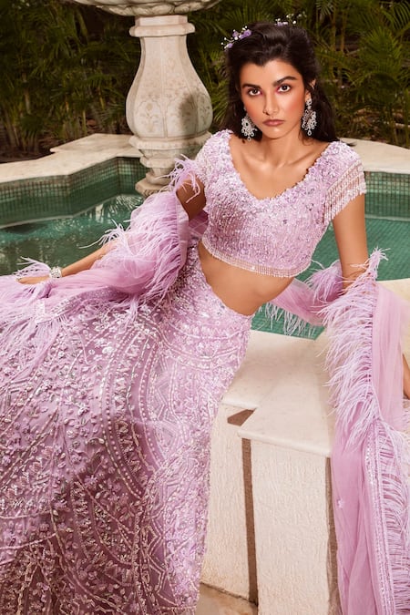 Nadine Dhody Lavender Hand Embroidered Lehenga Set 