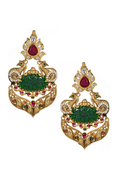 Tizora Peacock Carved Antique Earrings 