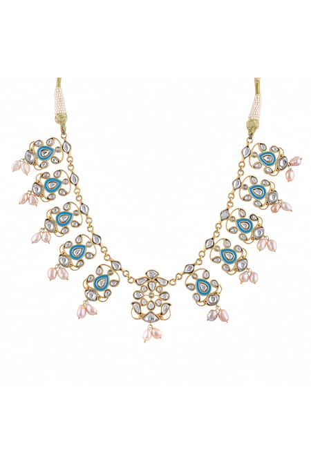 Ajooni Jewels Devi Enamelled Kundan Embellished Necklace Set 