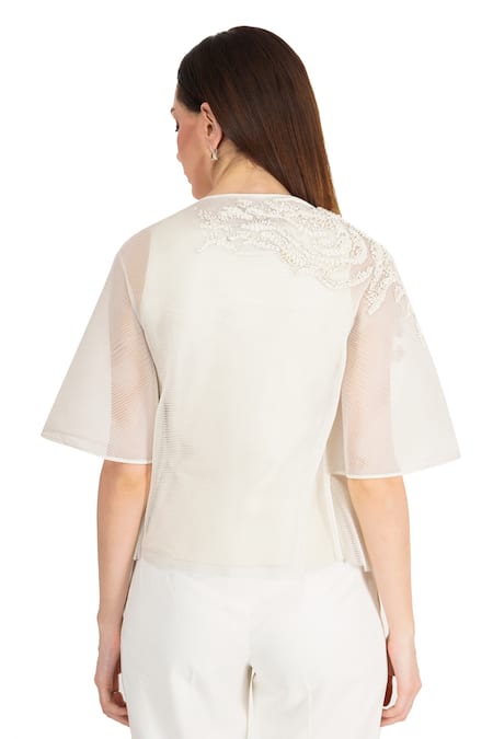 Rohit Gandhi + Rahul Khanna Mesh Bead Embroidered Top 