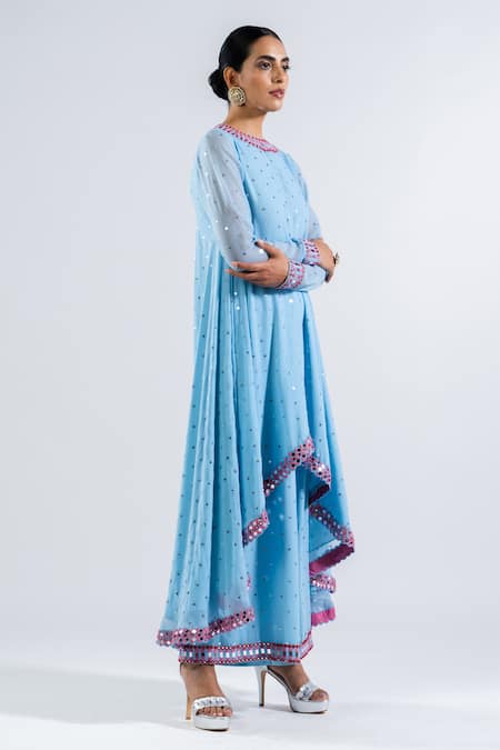 Vvani By Vani Vats High Low Hem Embroidered Kurta & Palazzo Set 