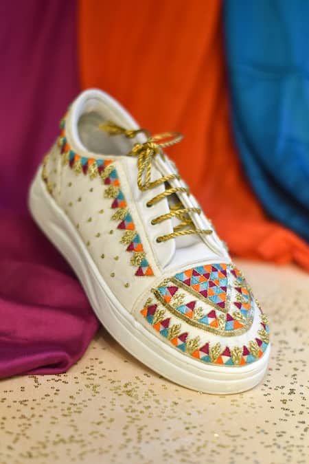Around Always_Multi Color Carnival Geometric Embroidered Sneakers _Online_at_Aza_Fashions