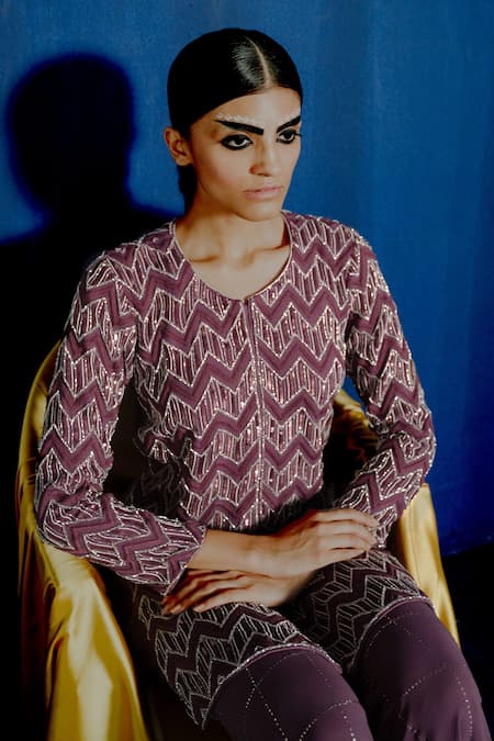 Romaa Chevron Hand Embroidered Kurta & Sharara Set 