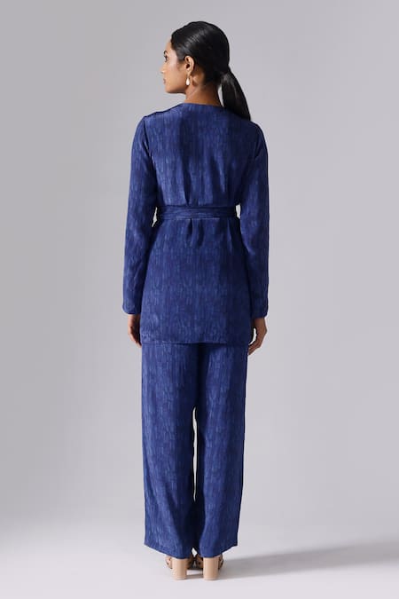 Shop_KLAD_Blue Printed Abstract Round Jacket Pant Set_at_Aza_Fashions