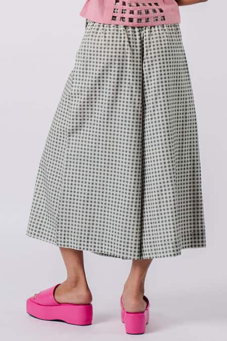 Shop Tussah By Siddhi Shah Black Cotton Chequered Overlay Culotte Pant at Aza Fashions Shop_Tussah By Siddhi Shah_Black Cotton Chequered Overlay Culotte Pant _at_Aza_Fashions