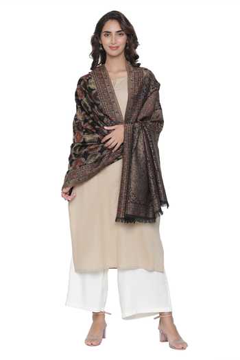 Shop Shingora Black Woven Pure Wool Kani Pattern Shawl at Aza Fashions Shop_Shingora_Black Woven Pure Wool Kani Pattern Shawl_at_Aza_Fashions