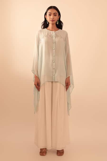 Vanshika Agarwal Label Coral Kaftan Top & Wide Leg Pant Set 