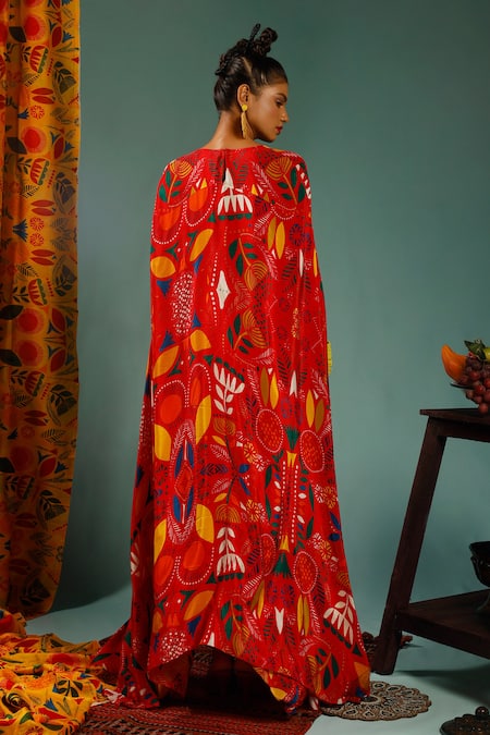 Label Shristi Chetani Printed Asymmetric Draped Top & Pant Set 