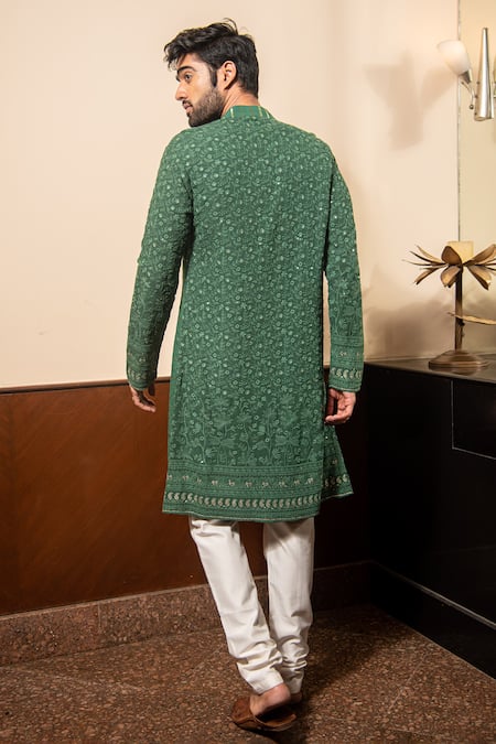 Shop_Soniya G_Green Georgette Embroidery Flower Kurta Set _at_Aza_Fashions