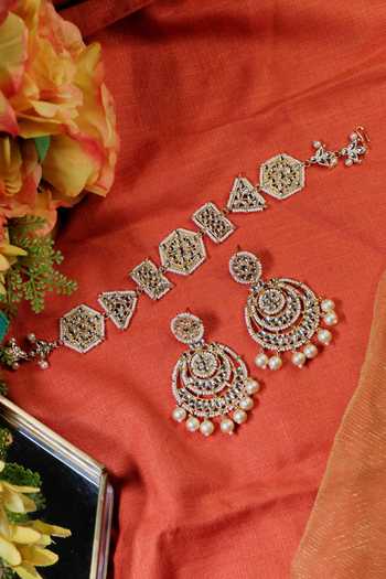 Buy Ishhaara Gold Plated Pearls, Diamonds And White Kundan Chandbalis Set Online at Aza Fashions Buy_Ishhaara_Gold Plated Pearls, Diamonds And White Kundan Chandbalis Set _Online_at_Aza_Fashions
