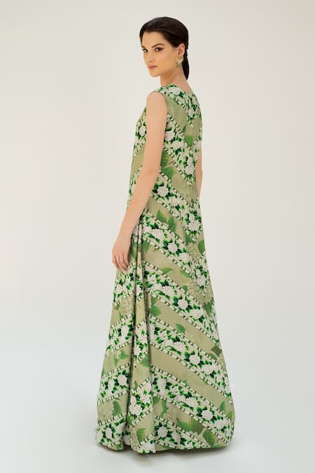 Sanam Chevron Floral Pattern Gown 